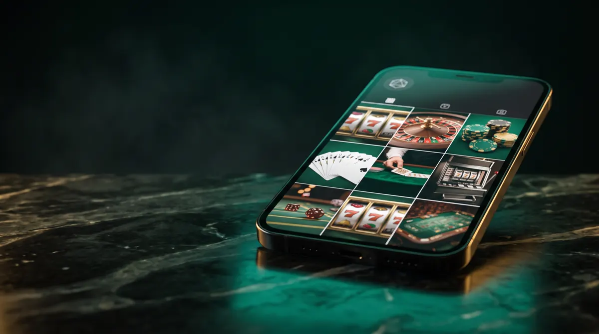 Phone showing a themed page grid of casino clips
