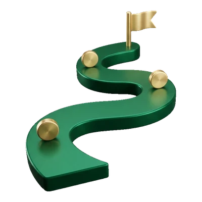 A guided path with milestones to a finish flag