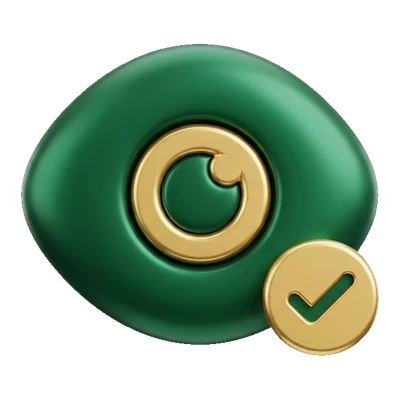 An eye with a verified check badge