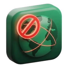 Globe with a prohibition ring — gambling ads blocked in most markets